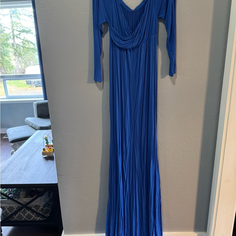 Elegant Blue Maternity Maxi Dress
